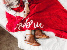 Load image into Gallery viewer, Christmas Deer Blanket with Satin Ruffle
