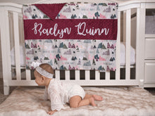 Load image into Gallery viewer, Adventure Awaits Burgundy Personalized Baby Girl Blanket