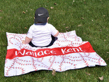 Load image into Gallery viewer, Baseball Themed Personalized Baby Boy Blanket with Custom Colors