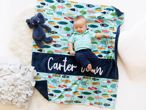 Fish Hooks Personalized Baby Boy Blanket