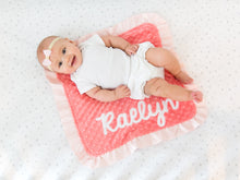 Load image into Gallery viewer, Coral Floral Personalized Lovey Blanket with Satin Ruffle