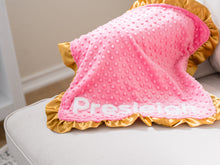 Load image into Gallery viewer, Rainbow Baby Personalized Lovey Blanket with Gold Satin Ruffle