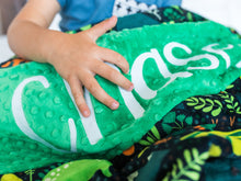 Load image into Gallery viewer, Green Dinosaur Personalized Baby Boy Blanket