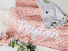 Load image into Gallery viewer, Peach and Gray Floral Personalized Baby Girl Lovey Blanket