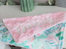 Load image into Gallery viewer, Cactus Succulent Pink Floral Personalized Baby Girl Lovey Blanket