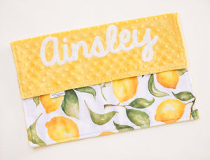 Yellow Lemons Personalized Lovey Blanket