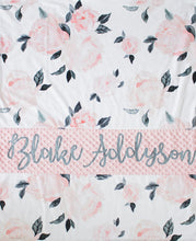 Load image into Gallery viewer, Pink and Gray Floral Personalized Baby Girl Blanket
