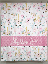 Load image into Gallery viewer, Pink Floral Unicorn Personalized Baby Girl Blanket