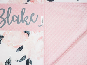 Pink and Gray Floral Personalized Baby Girl Blanket