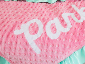 Pink Unicorn Personalized Minky Blanket with Satin Ruffle