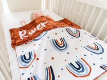 Load image into Gallery viewer, Rainbow Personalized Baby Boy Blanket