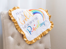 Load image into Gallery viewer, Rainbow Baby Personalized Lovey Blanket with Gold Satin Ruffle