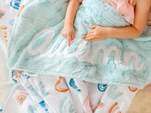 Load image into Gallery viewer, Aqua Fur Rainbow Baby Blanket with Personalized Name