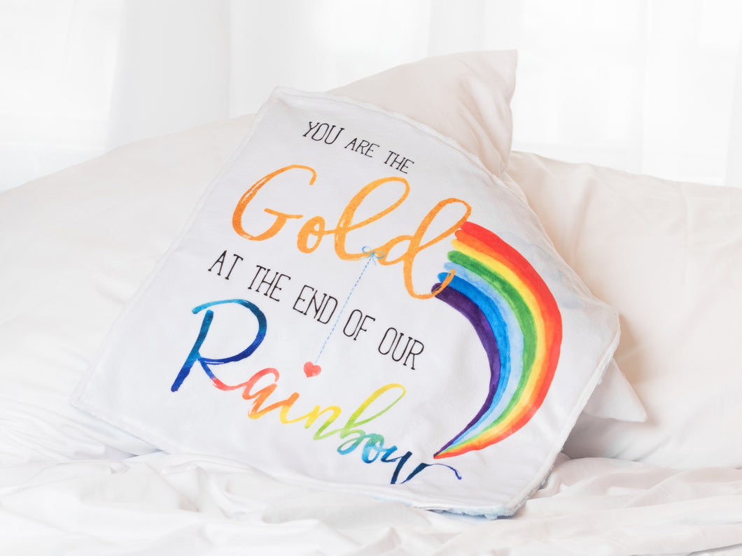 Rainbow Baby Personalized Lovey Blanket with Custom Color on Back