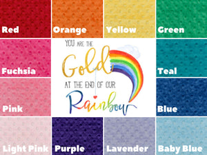 Rainbow Baby Personalized Minky Blanket with Gold Satin Ruffle