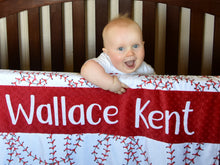 Load image into Gallery viewer, Baseball Themed Personalized Baby Boy Blanket with Custom Colors
