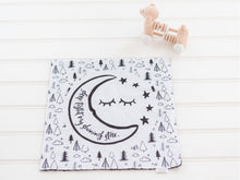 Load image into Gallery viewer, Sleep Tight Moon and Stars Personalized Lovey Blanket with Custom Color on Back