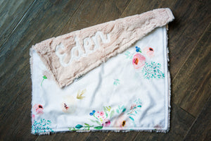 Blush Pink Floral Personalized Baby Girl Lovey Blanket