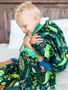 Green Dinosaur Personalized Baby Boy Blanket