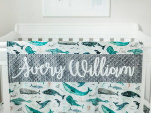 Gray Whale Personalized Baby Boy Blanket