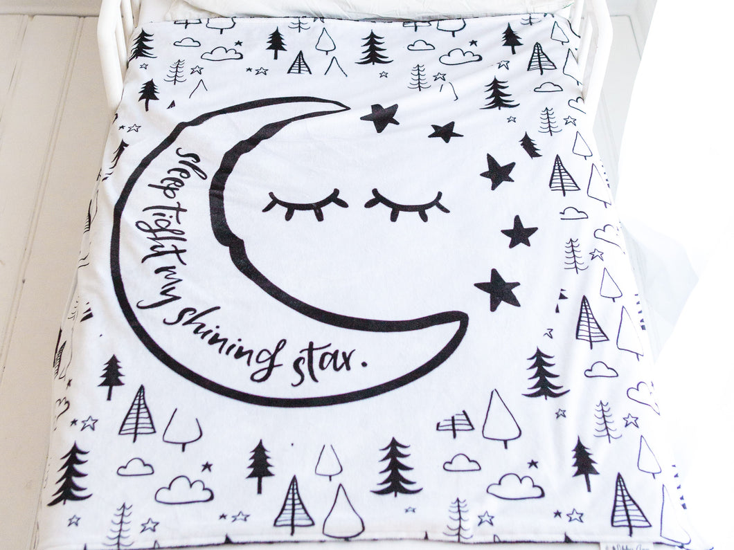 Sleep Tight Moon and Stars Blanket with Custom Color on Back