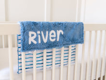 Load image into Gallery viewer, Blue Striped Lovey Blanket with Name