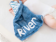 Load image into Gallery viewer, Blue Striped Lovey Blanket with Name