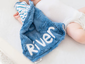 Blue Striped Lovey Blanket with Name