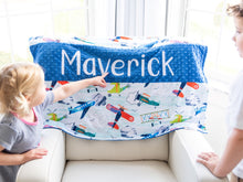 Load image into Gallery viewer, Airplane Personalized Baby Boy Blanket