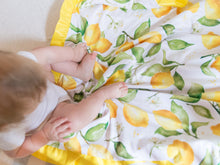 Load image into Gallery viewer, Yellow Lemons Baby Girl Blanket with Satin Ruffle