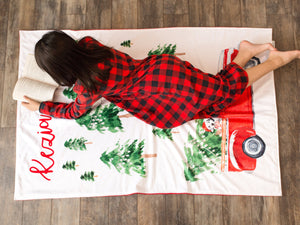 Personalized Christmas Blanket with Vintage Red Truck and Tree
