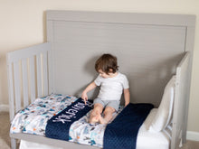 Load image into Gallery viewer, Adventure Awaits Navy Blue Personalized Baby Boy Blanket