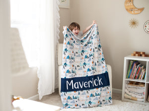 Adventure Awaits Navy Blue Personalized Baby Boy Blanket