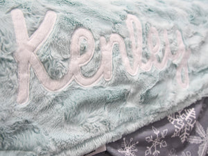 Gray Snowflakes Minky Blanket with Personalized Name