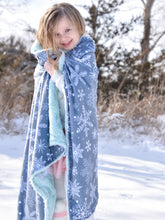Load image into Gallery viewer, Gray Snowflakes Minky Blanket with Personalized Name