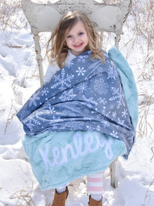 Gray Snowflakes Minky Blanket with Personalized Name